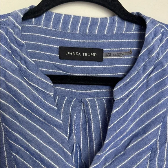 Ivanka Trump Blue and White Striped Blouse - v-neck - Picture 4 of 5